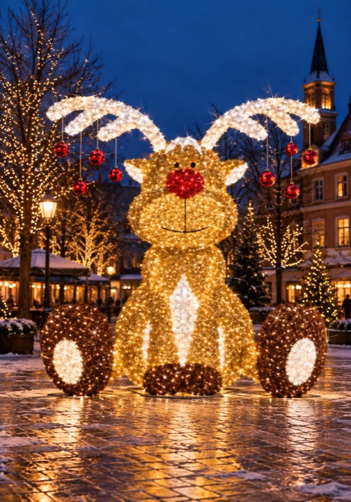 Zittend rendier met kerstballen
